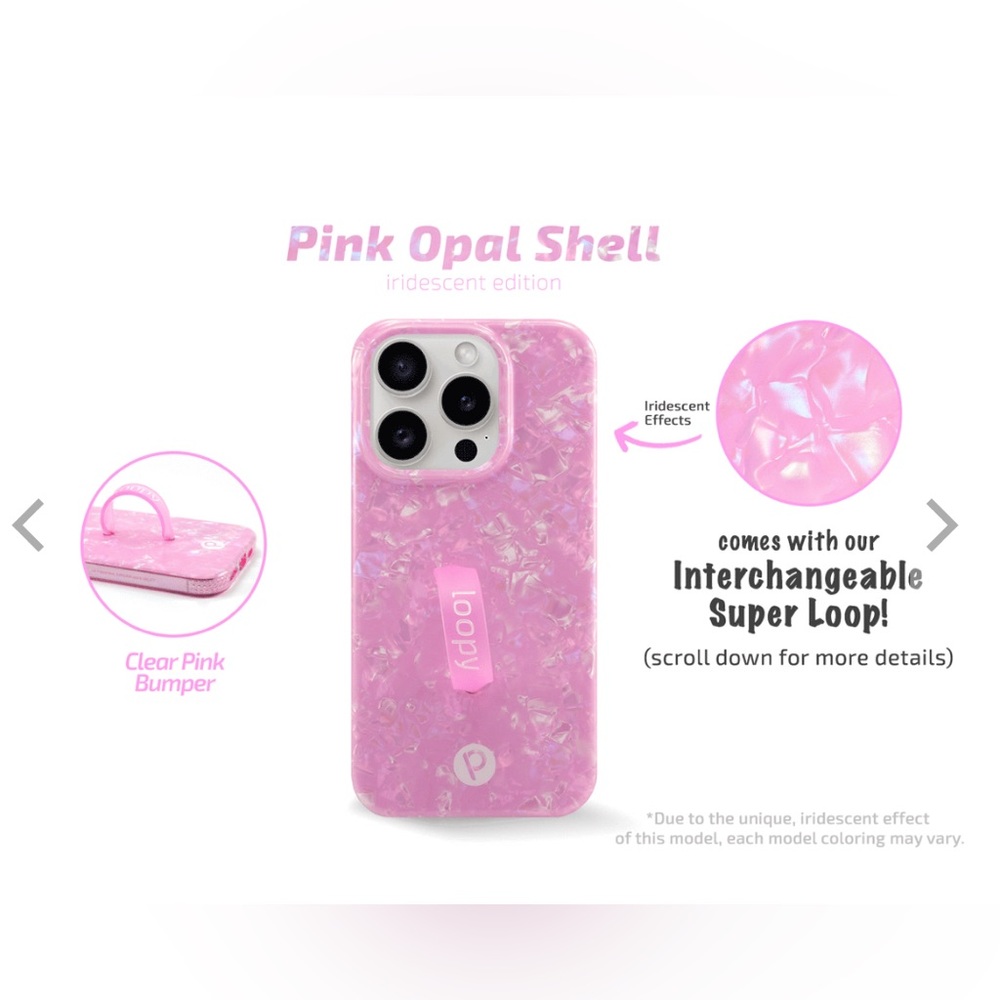 Pink Opal Shell iPhone 15 pro Loopy phone case